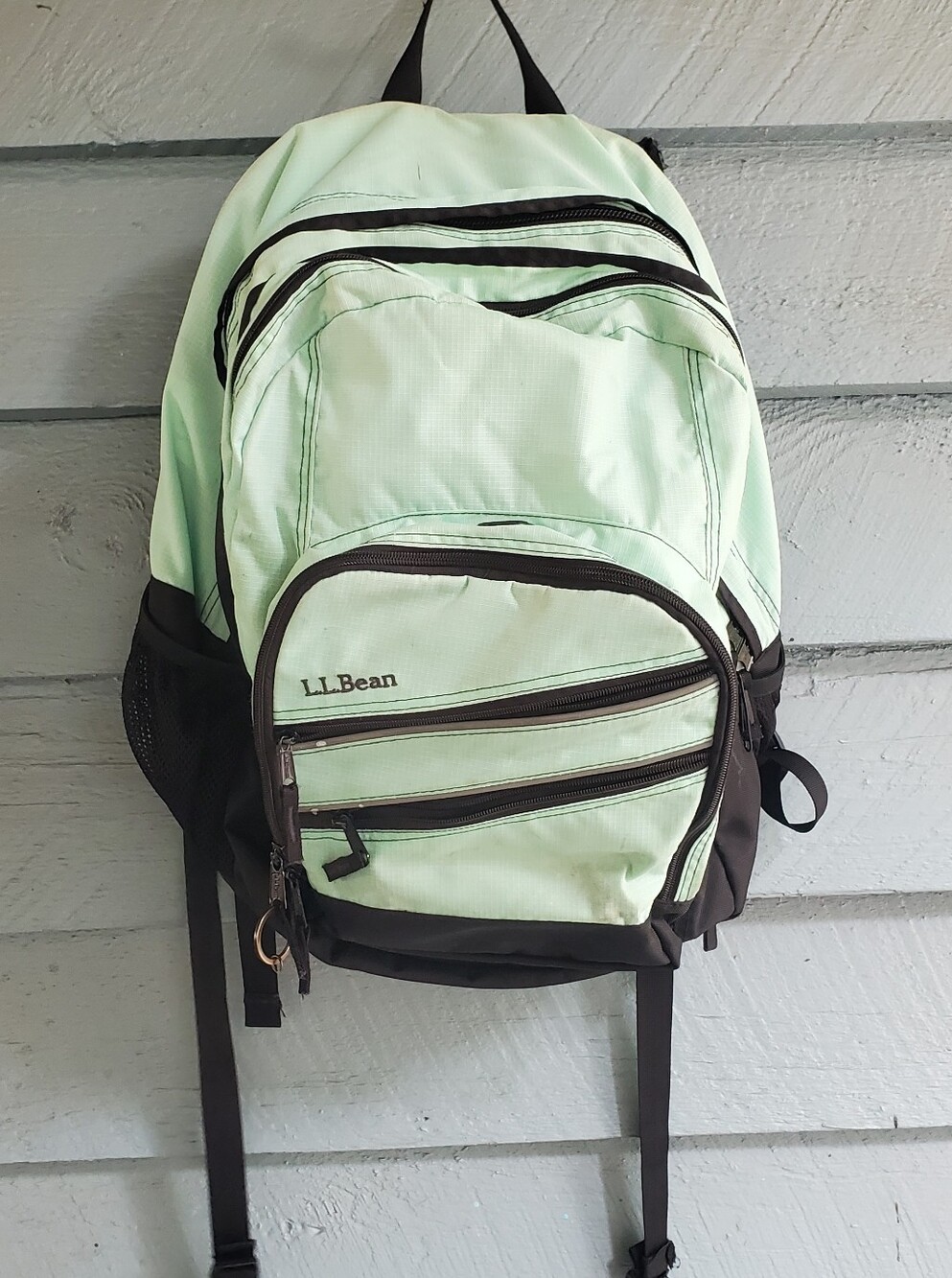 L.L. Bean Mint Green and Dark Brown Zippered Backpack